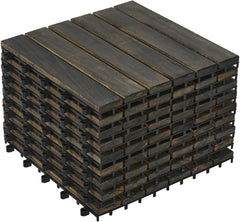 10 Pack of Interlocking Deck Tiles Striped Pattern, 12" x 12" Dark Brown Square Acacia Hardwood Outdoor Flooring for Patio, Bancony, Pool Side,...