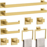 10-Piece Bathroom Hardware Accessories Set-Brushed Gold Towel Bar, Holder & Racks-SUS304 Stainless Steel-Wall