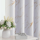 100% Blackout Curtains 2 Panels Set Marble Designs Printed Drapes Thermal Curtains for Bedroom