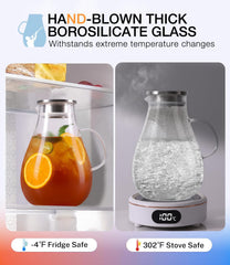 1 Gallon Glass Pitcher with Lid, 128oz Glass Water Pitcher with Handle for Fridge, Borosilicate Large Water Jug, Iced