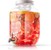 1-Gallon Drink Dispenser. Glass Beverage Dispenser with Stainless steel Spigot plus Ice Cylinder and Fruit Infuser!