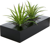 10 Inch Fake Grass Artificial Plants in Rectangular Black Wood Planter - Faux Plants Indoor for Tabletop Centerpiece