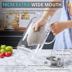 1 Gallon Glass Pitcher with Lid and Handle, Water Pitcher for Fridge, Glass Carafe for Hot/Cold Water, Large Iced Tea