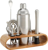 10-Piece Stainless Steel Cocktail Shaker Bar Tool Set with Bamboo Stand Holder, Home Bar Drink Mixing Accessories