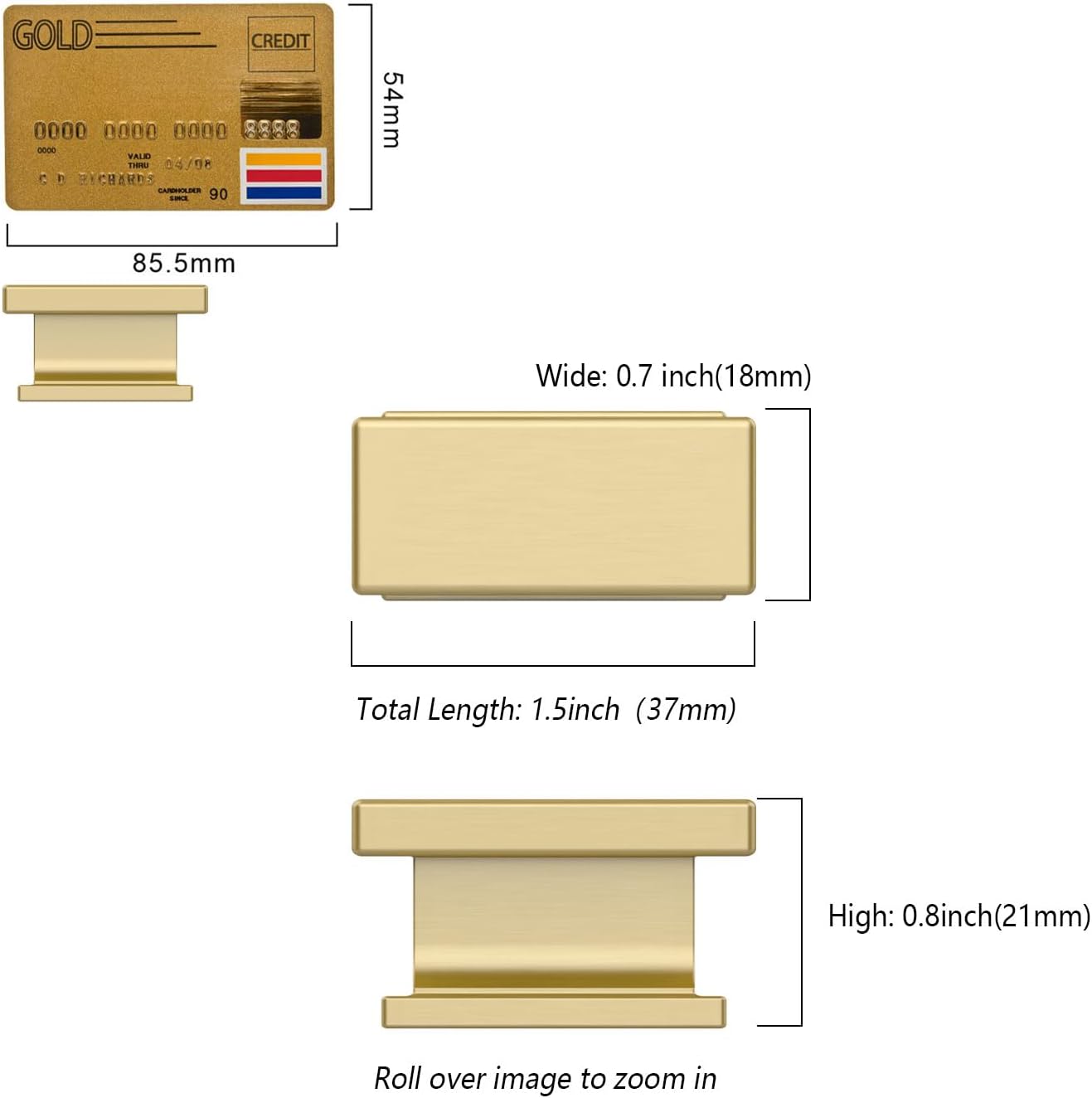 10 Pack Brushed Gold Cabinet Knobs 1.46 Inch(37mm) Single Hole Cabinet Handles Rectangle Dresser Knobs Drawer Knob