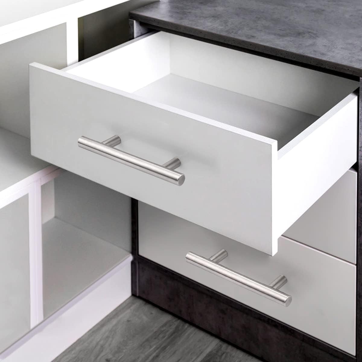 (30 Pack 3 Inch Hole Centers Kitchen Cabinet Handles Euro T Bar Cabinet Pulls Stainless Steel Kitchen Drawer Handles