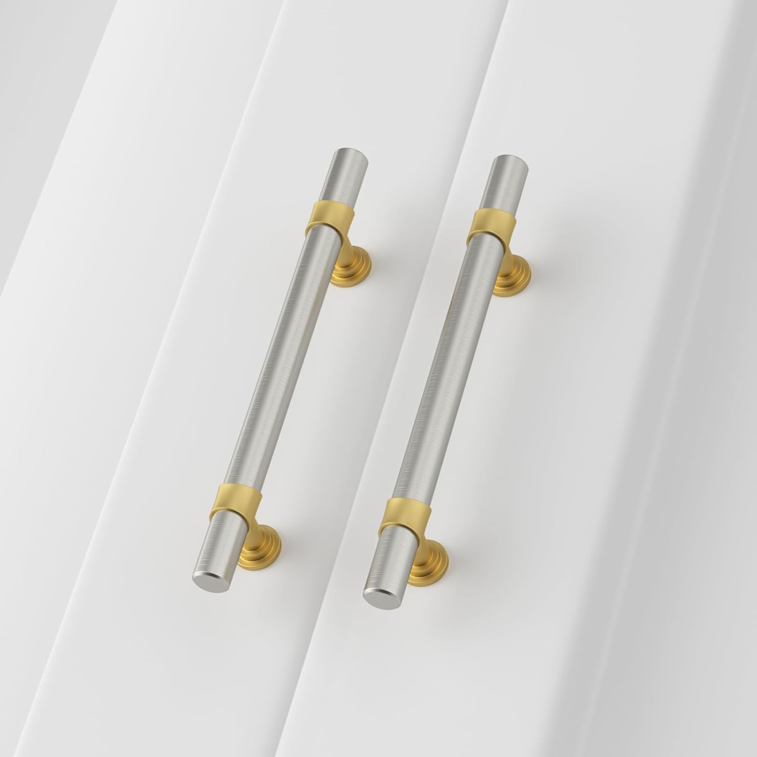 10 Pack 5 Inch Brushed Nickel and Gold Cabinet Pulls Silver Cabinet Handles Brushed Nickel Handles for Cabinets Modern