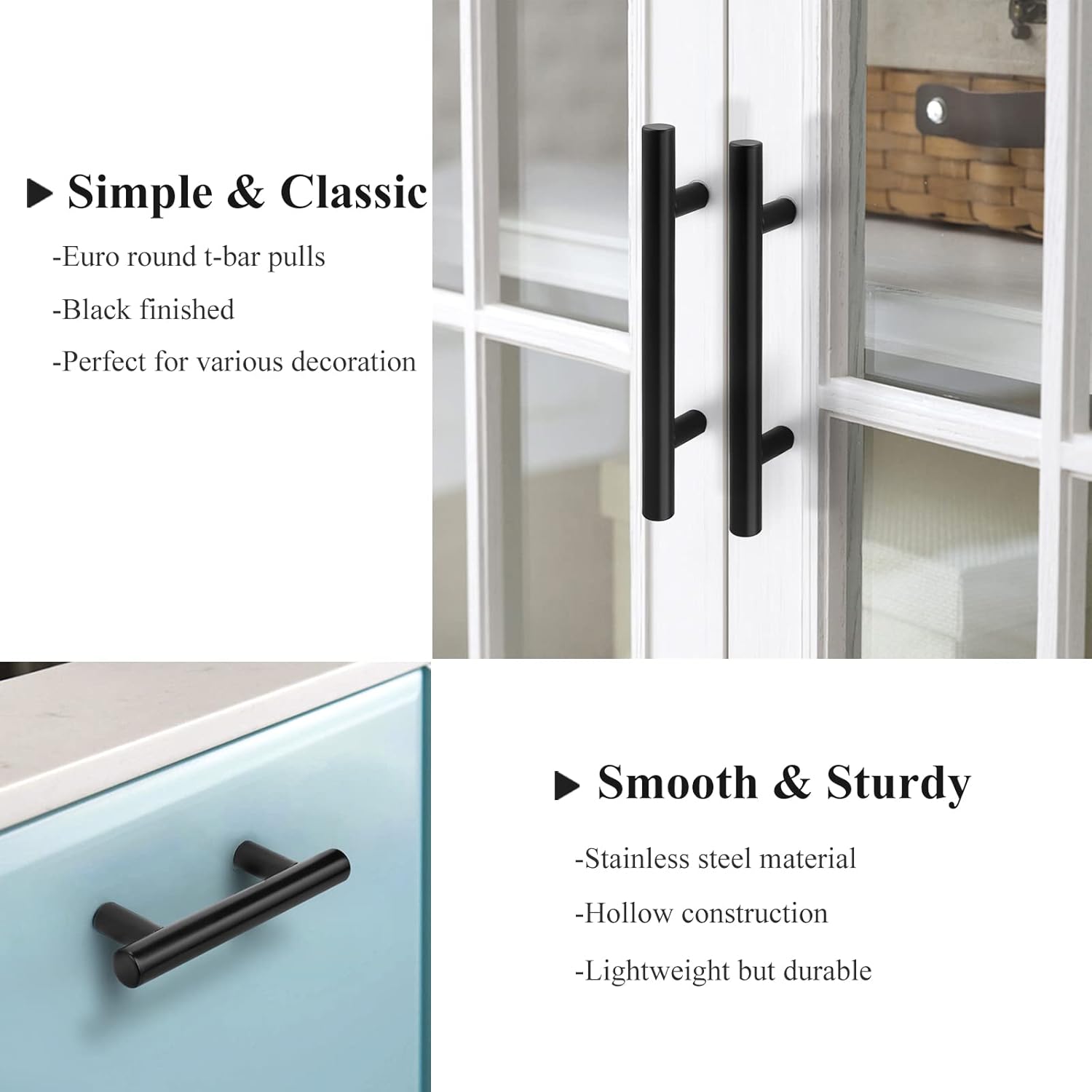 (5 Pack 2-1/2 inch Center-to-Center Black Bar Cabinet Pulls, 2 1/2 inch Drawer Pulls, Modern Cabinet Hardware Kitchen