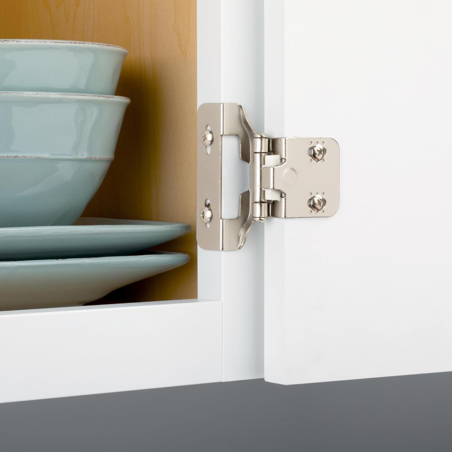 (10-Pack) Self-Closing Cabinet Hinges Semi-Wrap 1/4' Overlay Doors Kitchen/Cabinets/Cupboards/Furniture Satin Nickel