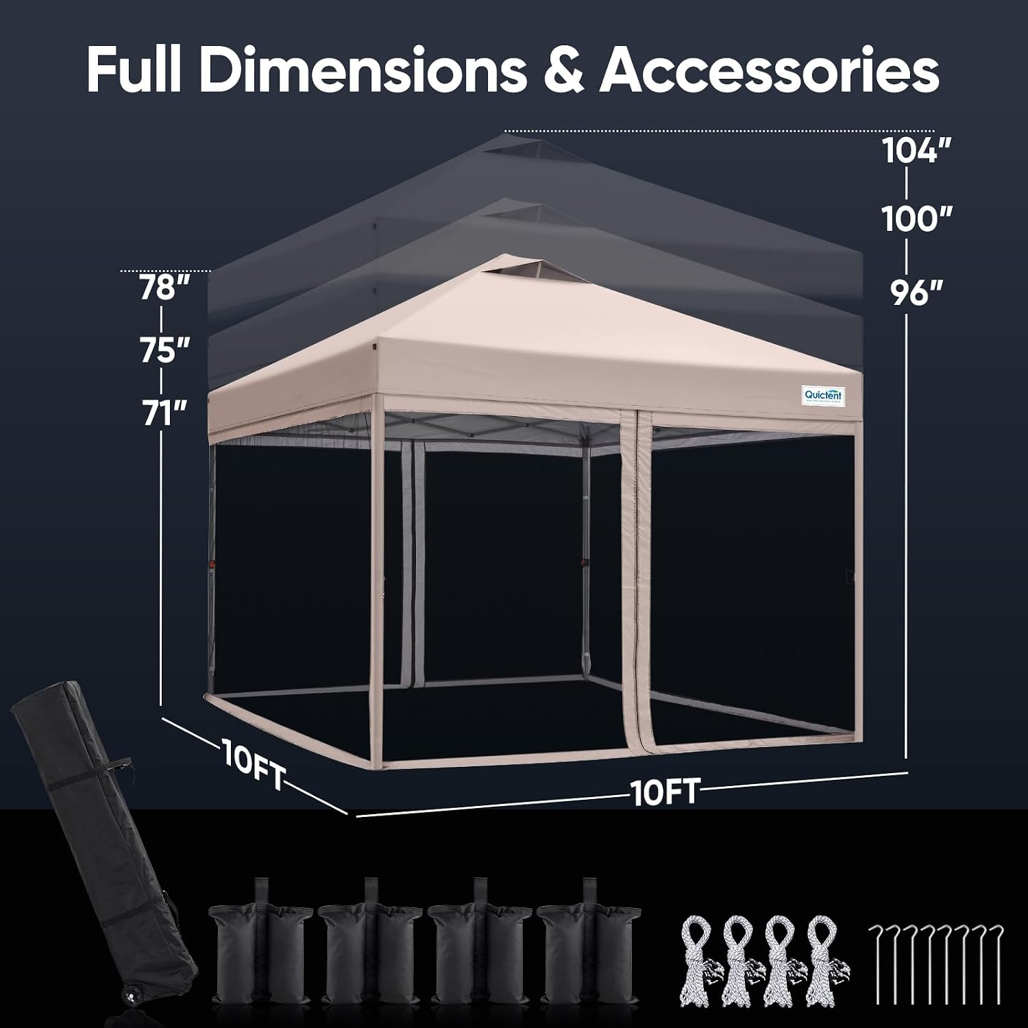 10'x10' Pop up Screened Canopy Tent with Mosquito Netting, Portable Easy up Outdoor Screen House Shelter and Picnic