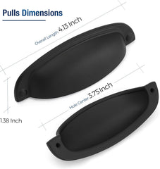 10 Pack Cup Pulls 3-3/4" (96mm) Hole Center - Matte Black Zinc Alloy Cabinet Handles for Drawers, Dressers, Kitchen & Farmhouse Furniture