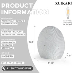 10.5"Modern Ceramic Table Lamp,White bedside table lamp, night Lamp,Decorative Lamp,Ambient lighting,Artistic lamp