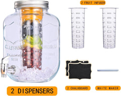 1 Gallon Glass Drink Dispensers for Parties,2 Pack Beverage Dispenser with Fruit Infuser,Laundry Detergent Dispenser