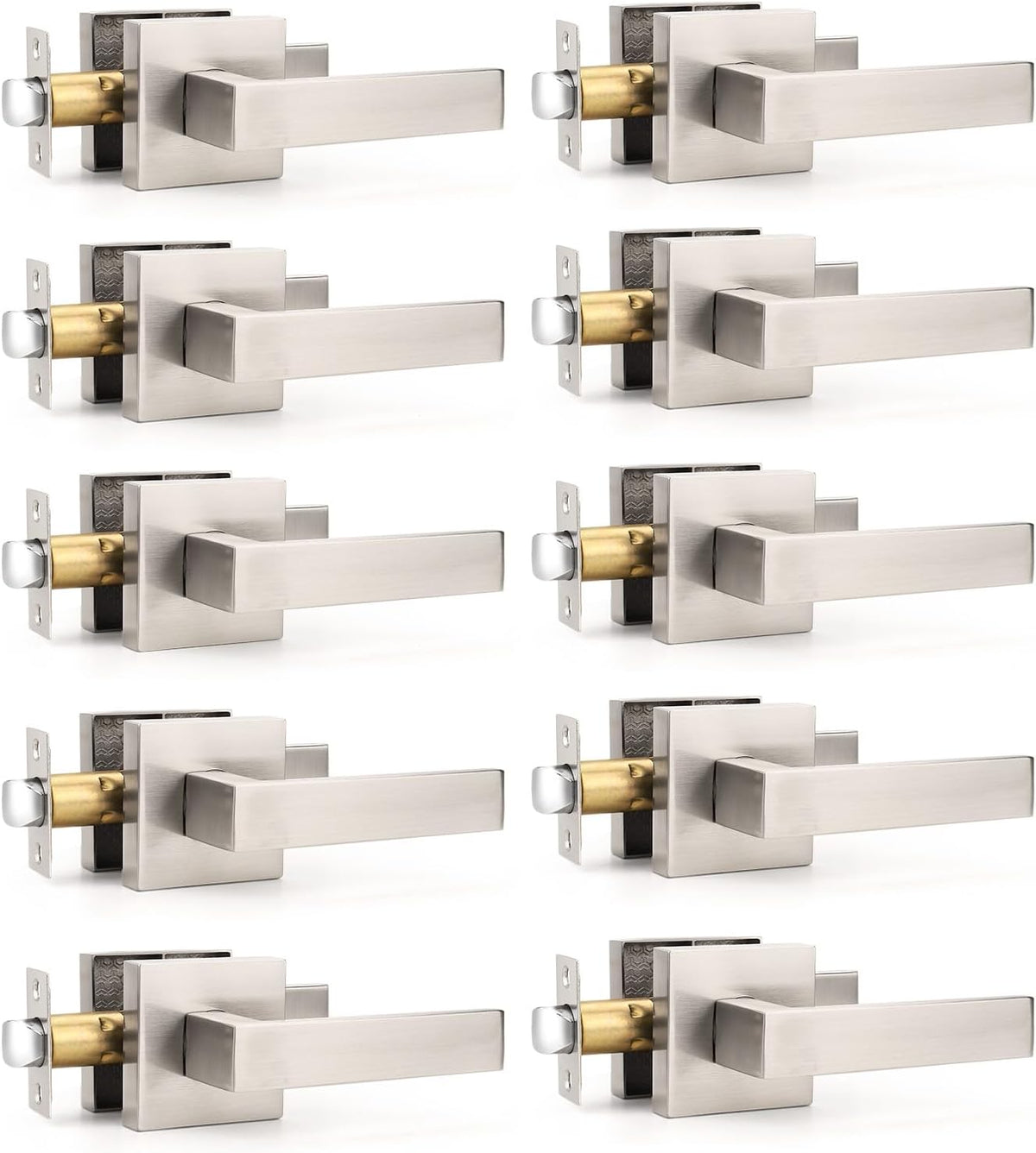 10 Pack Brushed Nickel Passage Door Levers Interior Door Handles, Heavy Duty Closet Hallway Door Knobs