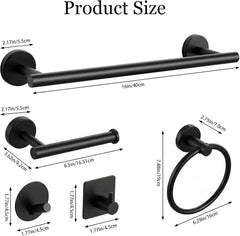 10-Piece Matte Black Bathroom Hardware Set, 16in SUS304 | Wall-mounted Towel Racks, Hand Towel Holder Decor
