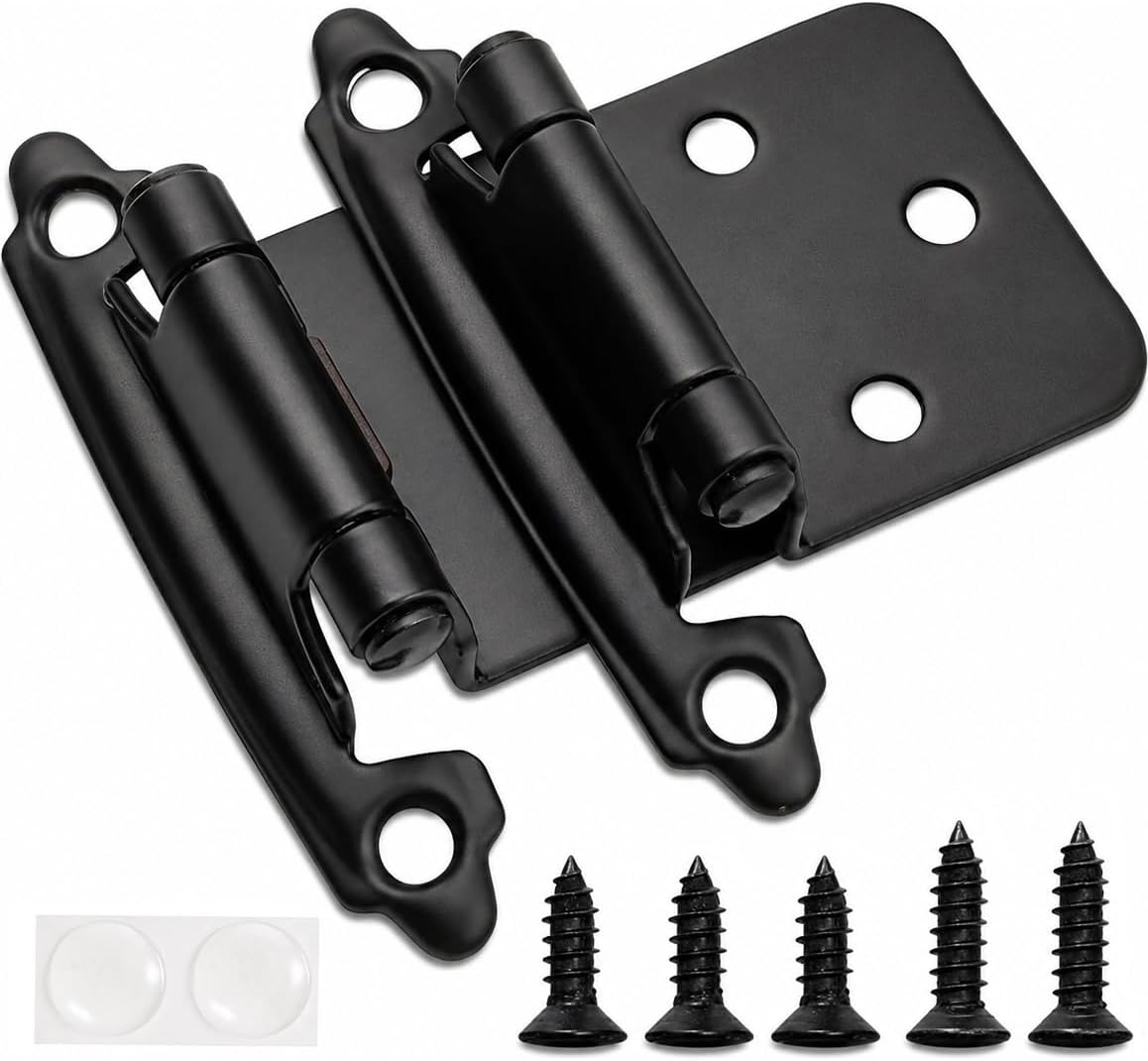 1/2" Overlay Matte Black Cabinet Hinges (5 Pair -10 Pcs) Self Closing Bath & Kitchen Cabinet Hinges Black Flush Mount