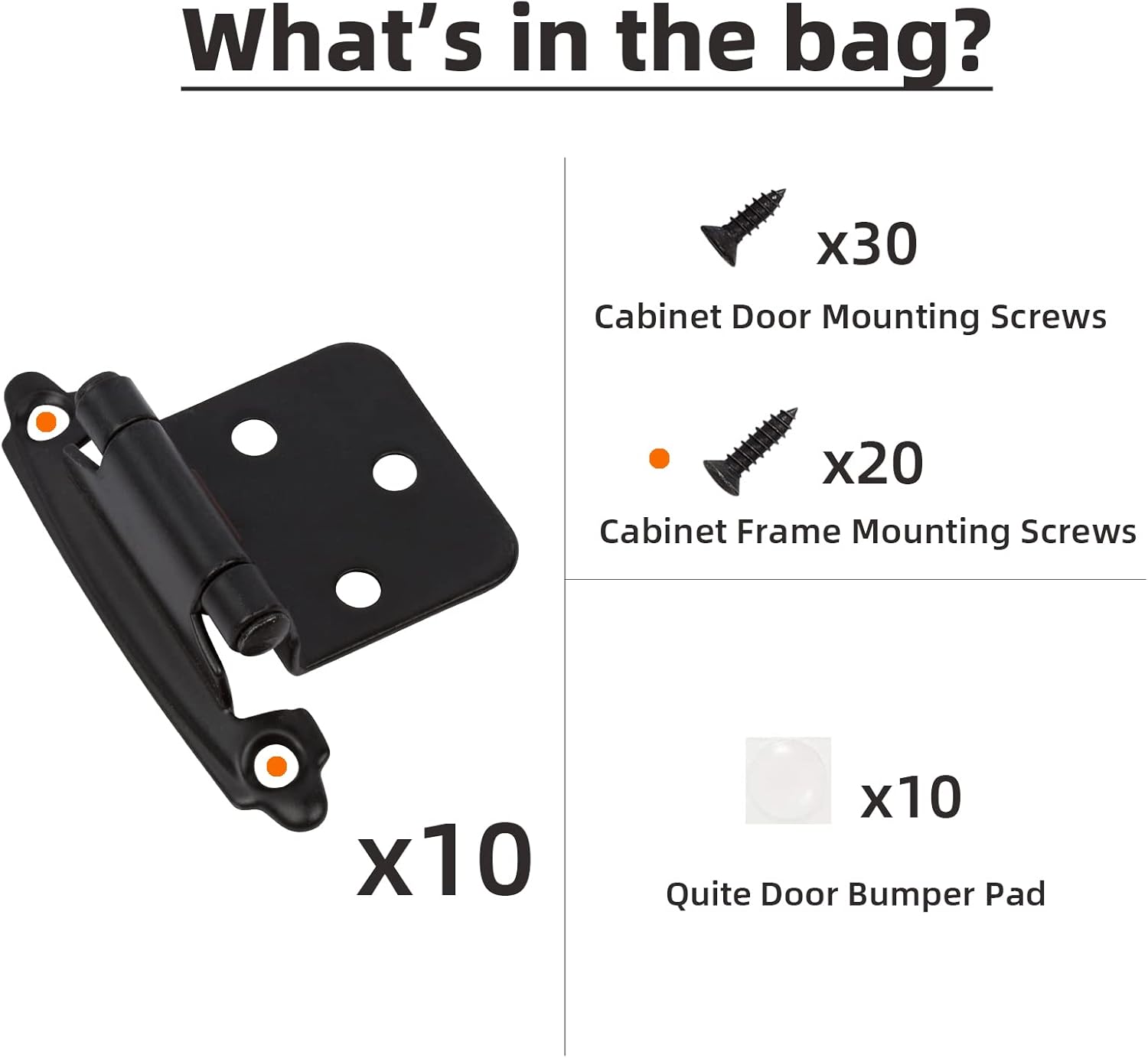 1/2" Overlay Matte Black Cabinet Hinges (5 Pair -10 Pcs) Self Closing Bath & Kitchen Cabinet Hinges Black Flush Mount