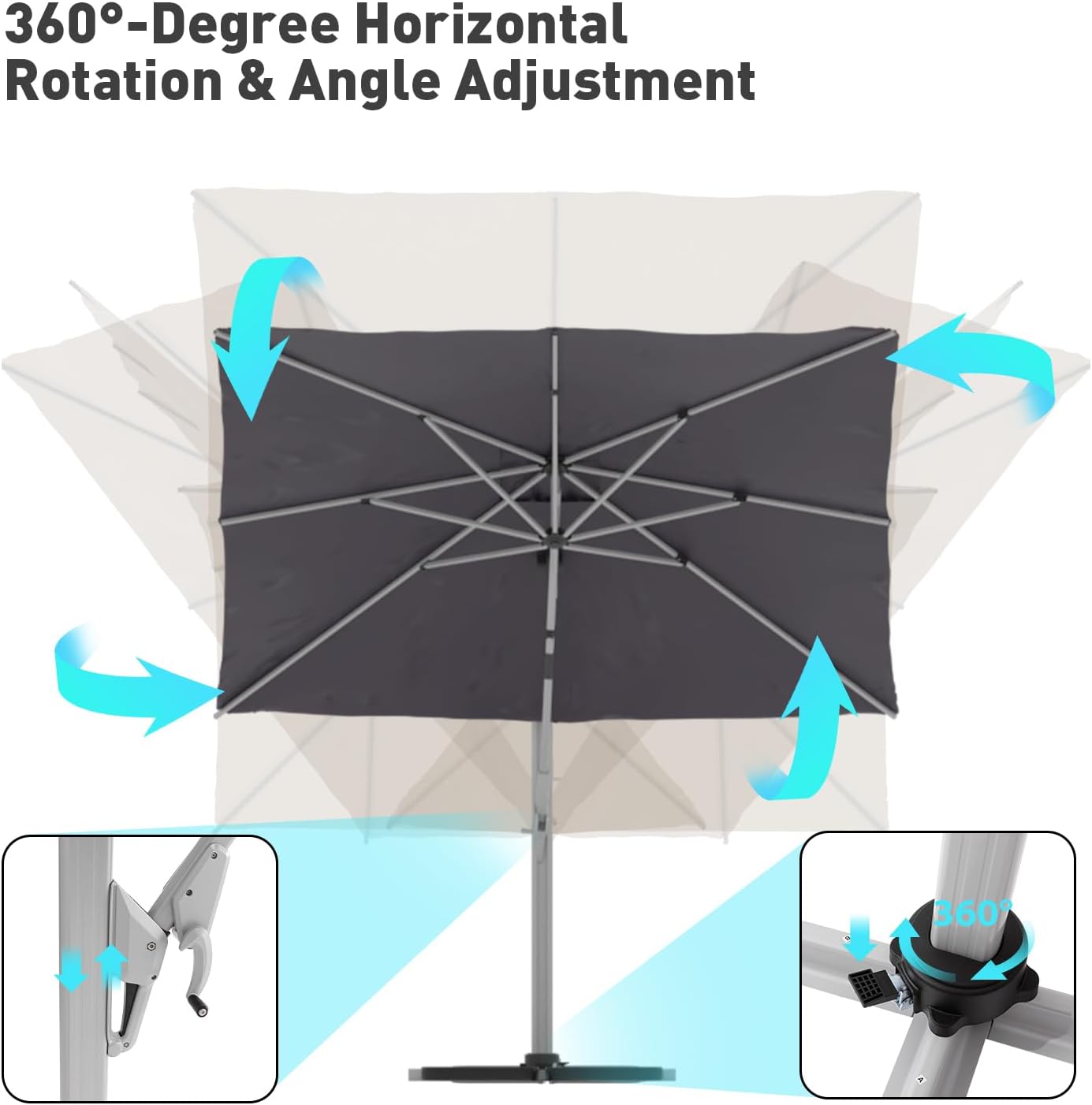 10'x10' Patio Umbrella Cantilever Outdoor Rectangular Offset Umbrella with 360°Rotation