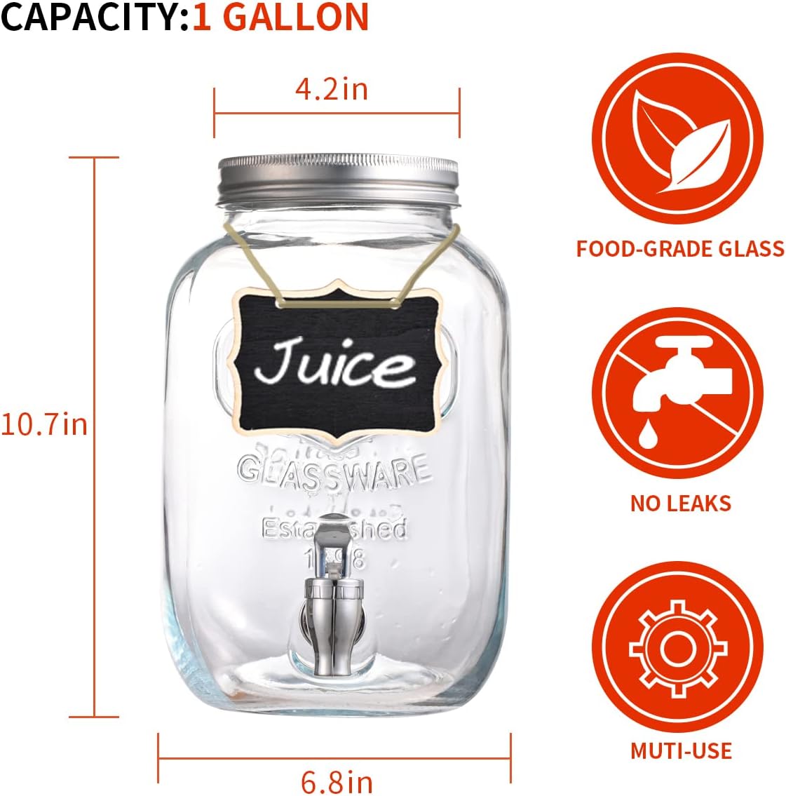 1 Gallon Glass Drink Dispensers for Parties,2 Pack Beverage Dispenser with Fruit Infuser,Laundry Detergent Dispenser