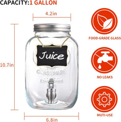 1 Gallon Glass Drink Dispensers for Parties,2 Pack Beverage Dispenser with Fruit Infuser,Laundry Detergent Dispenser
