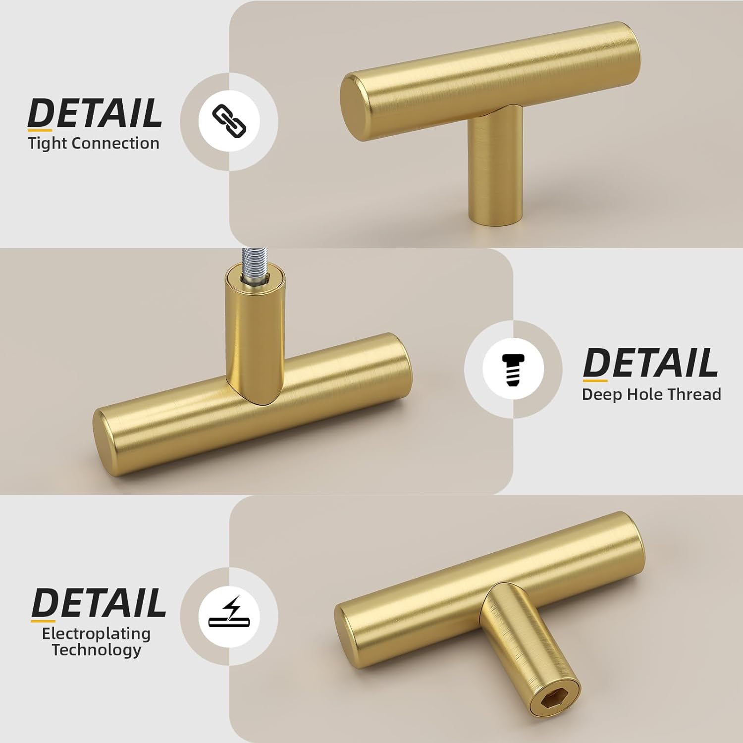 10 Pack Gold Cabinet Knobs Brushed Brass Drawer Knobs Gold Dresser Hardware - LS201GD Single Hole Handles Doors Closet