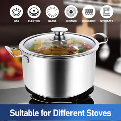 10-Piece Pots and Pans Set, Stainless Steel Cookware Set- Includes Ergonomic Handle Saucepans, Skillets, Dutch Oven