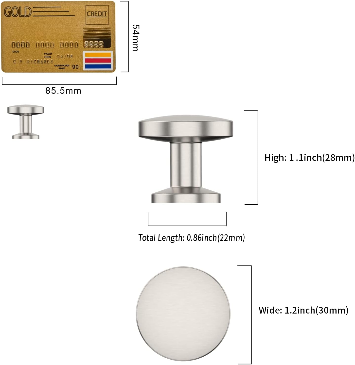10 Pack Brushed Satin Nickel Cabinet Knobs 1.2 Inch(30mm) Single Hole Cabinet Handles Round Dresser Knobs Drawer Knob
