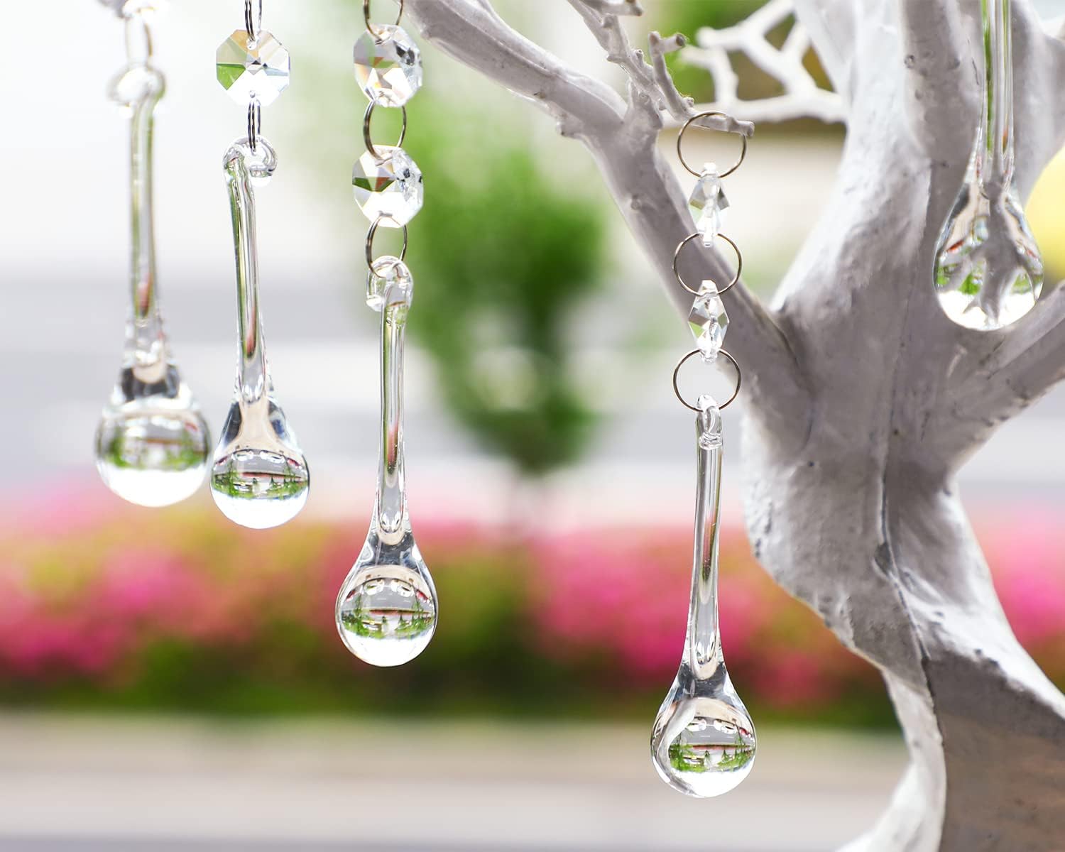 10 Pcs 5.3 Inch Crystal Raindrop Octagon Beads Chandelier Lamp Pendants - Crystal Raindrop Pendants with Octagon