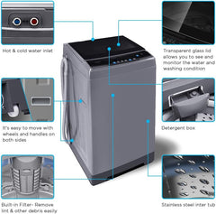 1.6 Cu.ft Portable Washing Machine, 11lbs Capacity Fully Automatic Compact Washer with Wheels, 6 Wash Programs Laundry