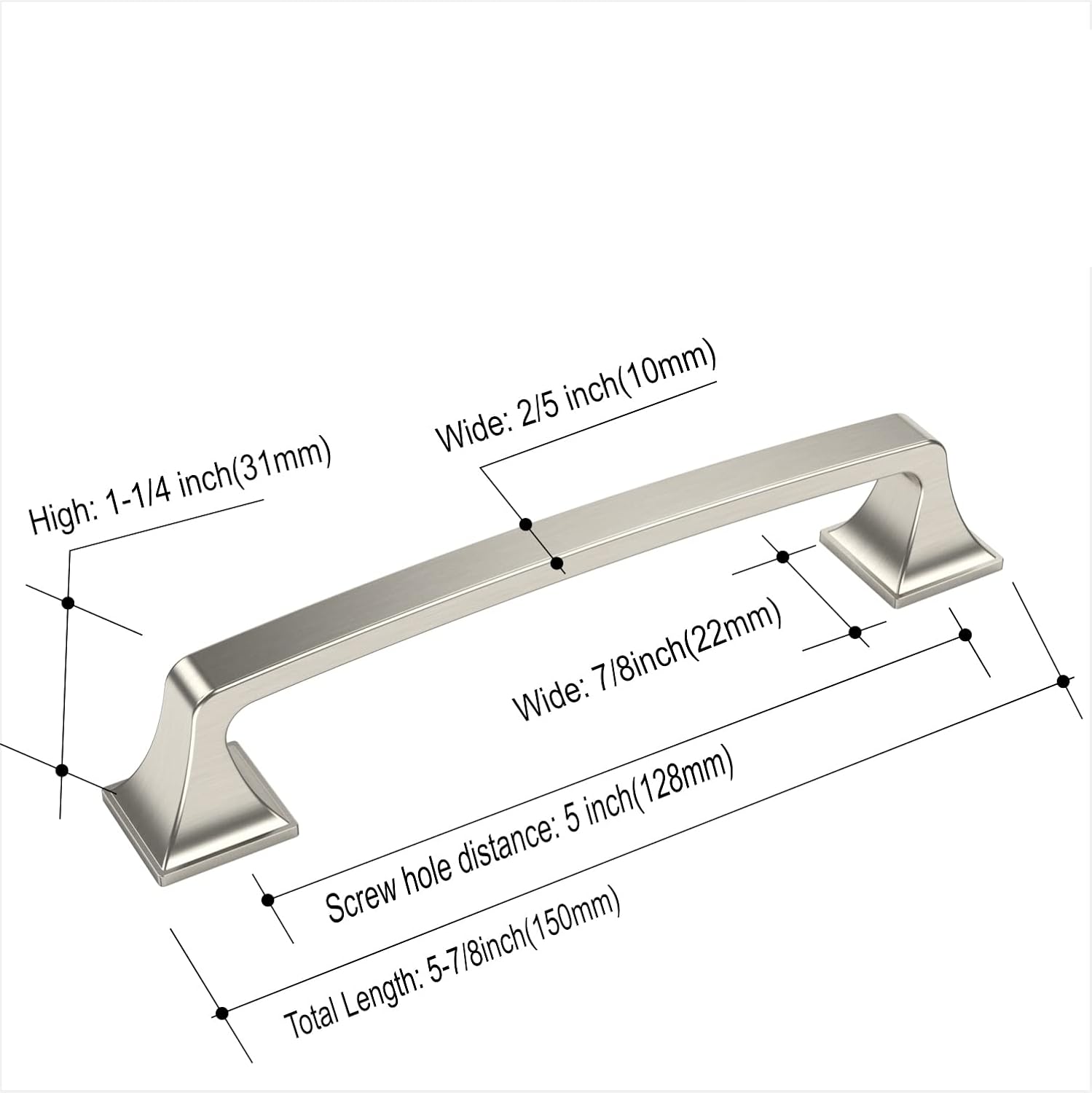 10 Pack Brushed Satin Nickel 5 Inch(128mm) Hole Centers Kitchen Cabinet Pulls Hardware Kitchen Handles for Cabinets