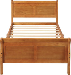& Bright Designs Solid Oak Wood Twin Bed Frame for Kids,Naturalista Kids Twin Platform Bed Frame with