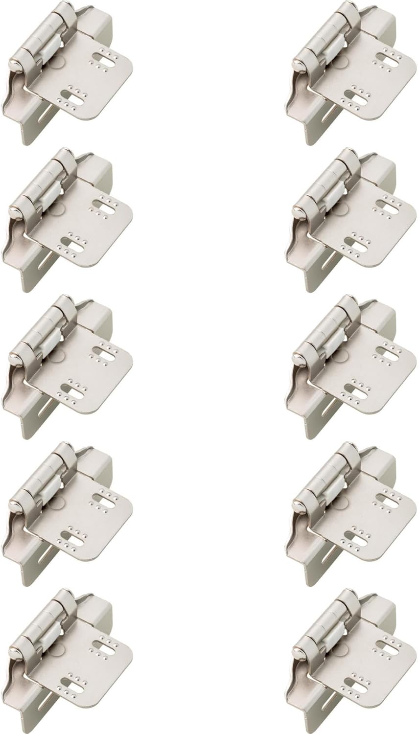 (10-Pack) Self-Closing Cabinet Hinges Semi-Wrap 1/4' Overlay Doors Kitchen/Cabinets/Cupboards/Furniture Satin Nickel