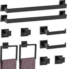 10-Piece Matte Black Bathroom Hardware Accessories Set Black Towel Bar Set Towel Holder Set Stainless Steel