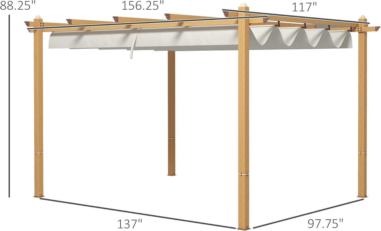 10' x 13' Retractable Pergola Canopy, Wood Grain Aluminum Pergola, Outdoor Sun Shade Shelter for Grill, Garden, Patio