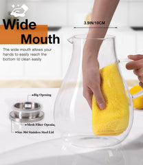 1 Gallon Glass Pitcher with Lid, 128oz Glass Water Pitcher with Handle for Fridge, Borosilicate Large Water Jug, Iced