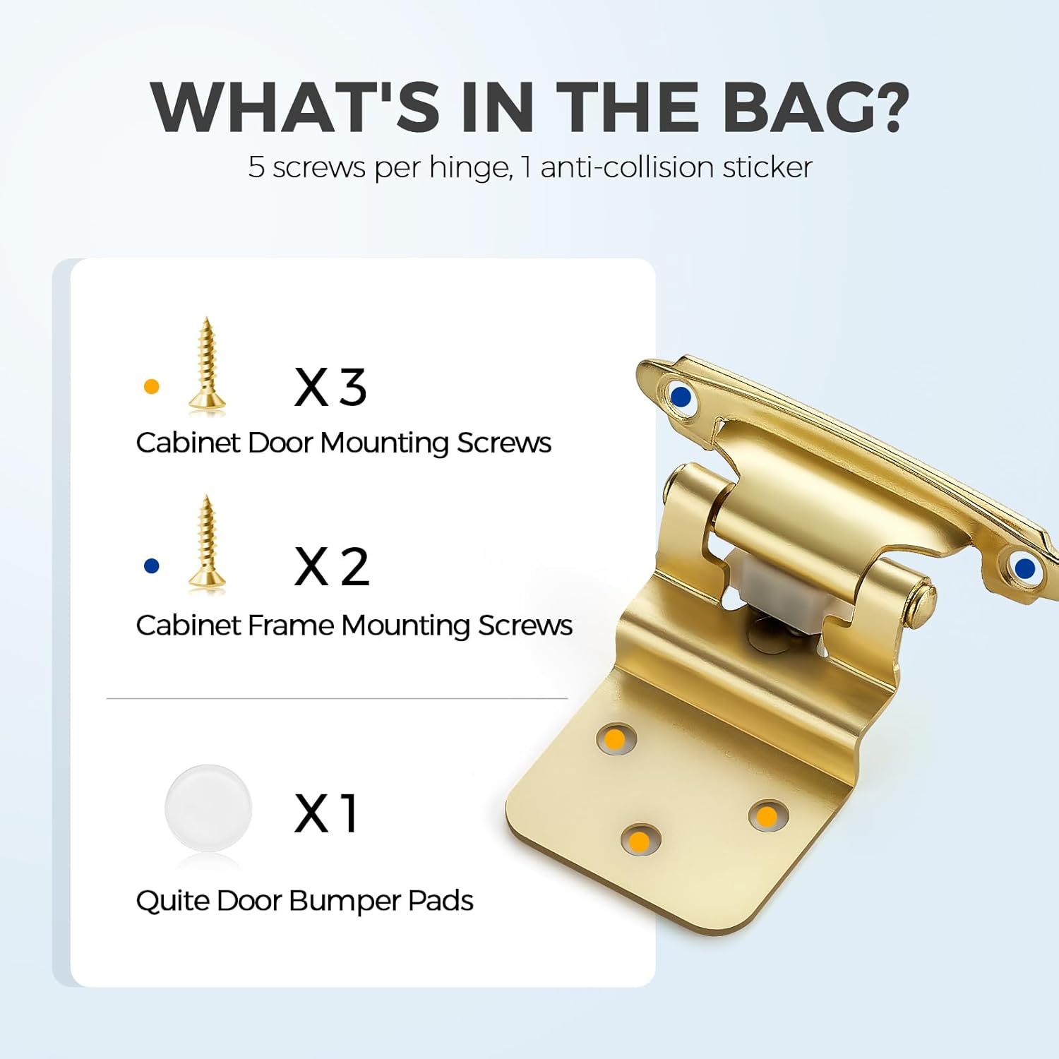 10 Pack (5 Pairs) 3/8 Inch Insert Kitchen Cabinet Hinges, Satin Brass Self Closing Hinges Doors, Semi-Concealed