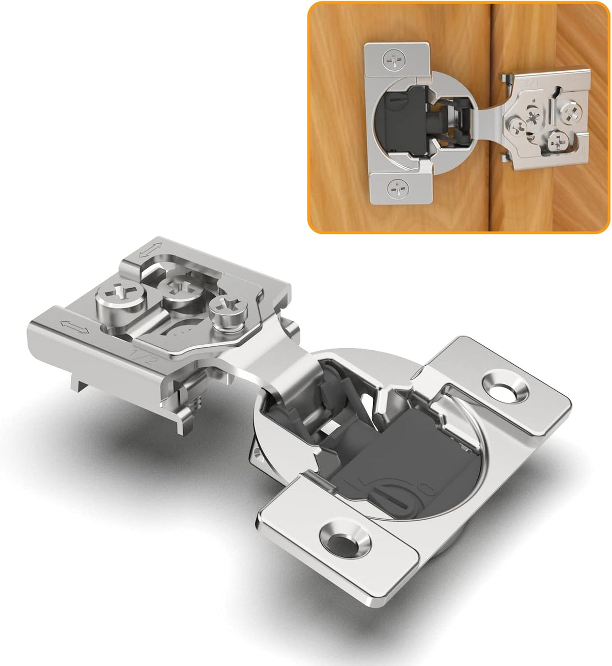 10 Pack 1/2" Overlay 4D Soft Close Concealed Hinges for Face Frame Door, Adjustable Closing Speed, Smooth Slow Self