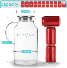 1 Gallon Glass Pitcher with Lid and Handle, Water Pitcher for Fridge, Glass Carafe for Hot/Cold Water, Large Iced Tea