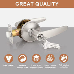(3 Pack Keyed Entry Door Lever Lock Door Handleset,(keyed Alike) Each with 3 Keys All Same Key in Satin Nickel