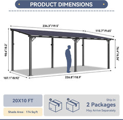 10' x 20' Lean to Gazebo, Hardtop Metal Gazebo Pergola with Polycarbonate Roof, Large Wall Mounted Heavy Duty Awnings
