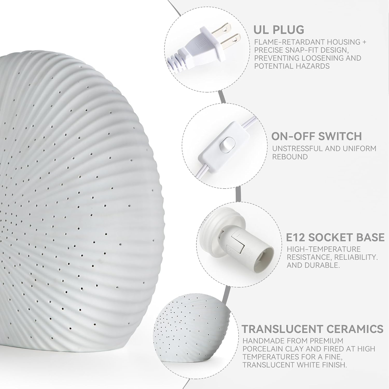 10.5"Modern Ceramic Table Lamp,White bedside table lamp, night Lamp,Decorative Lamp,Ambient lighting,Artistic lamp