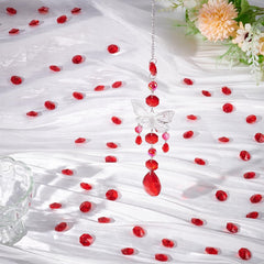 1 Box 120Pcs 14mm Crystal Glass Octagon Beads 2 Hole Crystal Prism Beads Red Glitter Chandelier Replacement Connector