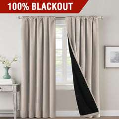100% Blackout Curtains for Bedroom with Black Liner Full Room Darkening Curtains Thermal Insulated Back