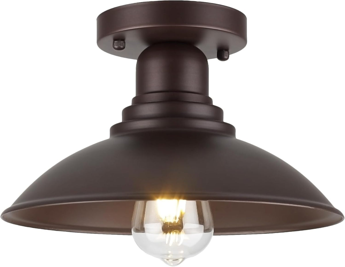 10.5" Oil Rubbed Bronze Semi Flush Mount Ceiling Light, Rust-Resistant Powder Coated Metal Barn Fixture for Kitchen