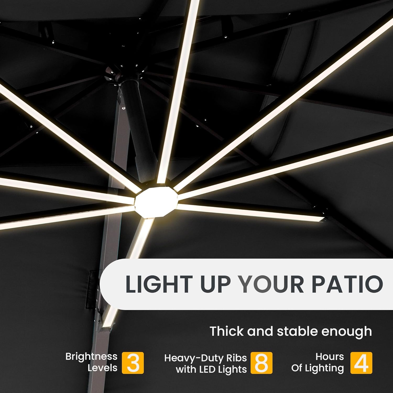 10 X 13 FT Cantilever Patio Umbrella with Led Lights and Base Included Outdoor Heavy Duty Double Top Rectangle Offset -