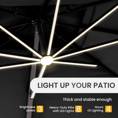 10 X 13 FT Cantilever Patio Umbrella with Led Lights and Base Included Outdoor Heavy Duty Double Top Rectangle Offset -