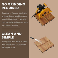 10 PCS 12" x 12" Acacia Deck Tiles, Waterproof Interlocking Deck Tiles for Indoor/Outdoor Wood Flooring, Snap Together