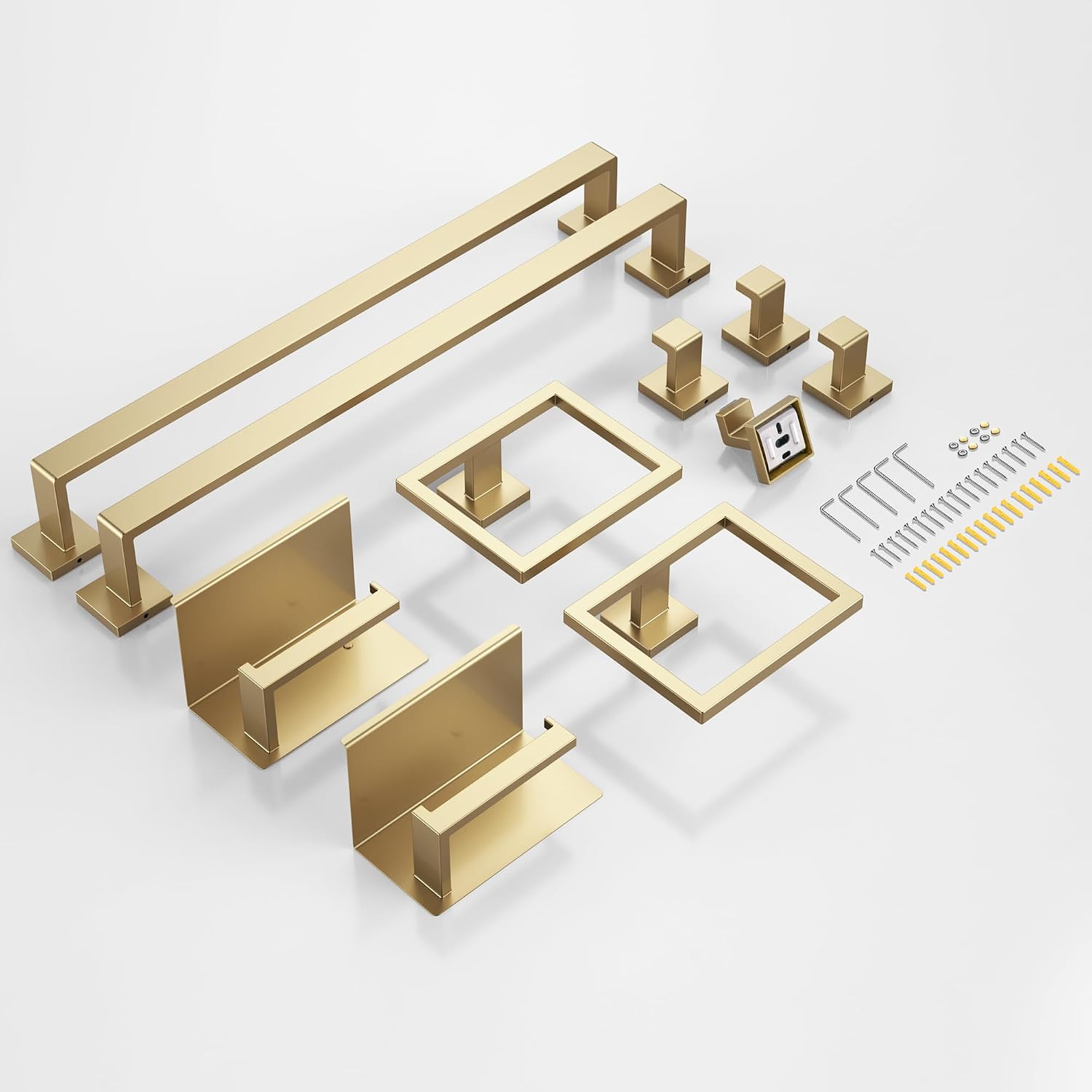 10-Piece 23.6 Inch Brushed Gold Bathroom Hardware Accessories Set | Stainless Steel Bath Extended Towel Bar, Toilet