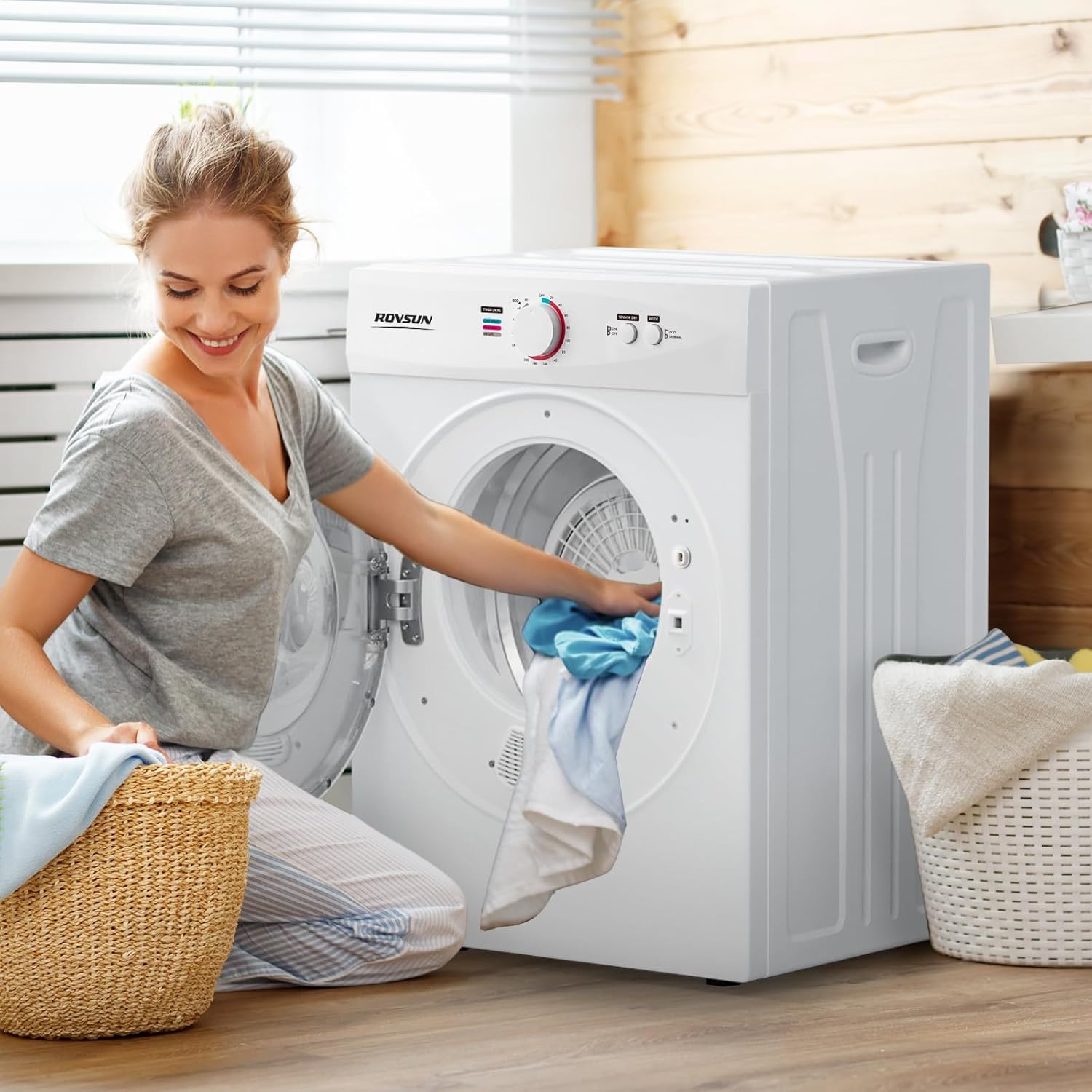 1.8 Cu.Ft Portable Clothes Dryer, Front Load Dryer Machine, Compact Laundry Dryer with Stainless Steel Tub for Apartment, Home, Dorm (Classic Knob Control)