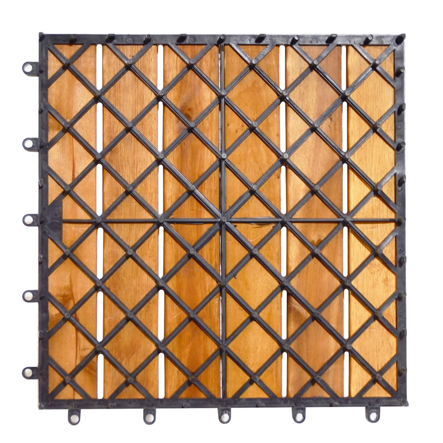 10 PCS Interlocking Patio Deck Tiles, 12 x 12in Acacia Hardwood Outdoor Flooring Tiles, 10 sq.ft Wood Composite Deck
